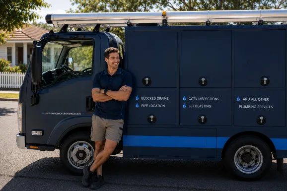 Our plumber with the service van on a Narrabeen job
