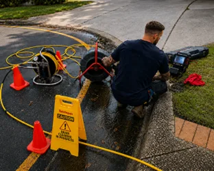 Plumber inspecting a blocked drain in Narrabeen