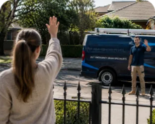 Plumber leaving a completed job in Narrabeen